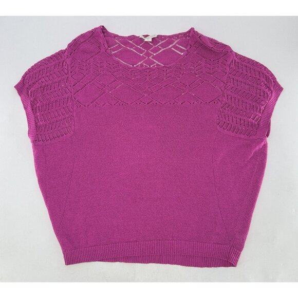 Coldwater Creek Magenta Open Knit Linen Nylon Blend Sweater Sz L 14 Beach Boho - Picture 2 of 10